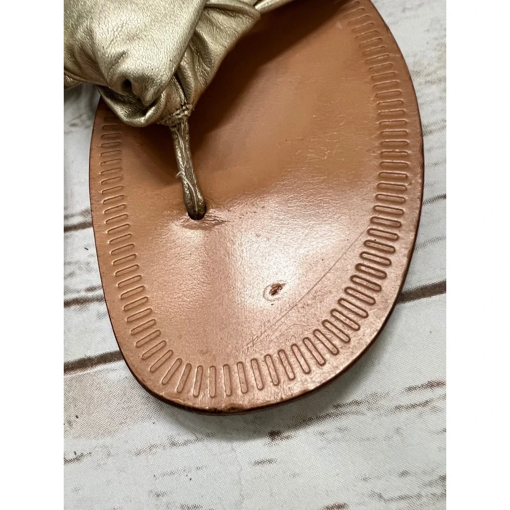 Diane von Furstenberg Thong Sandals Gold Leather Knot Flat 6.5M